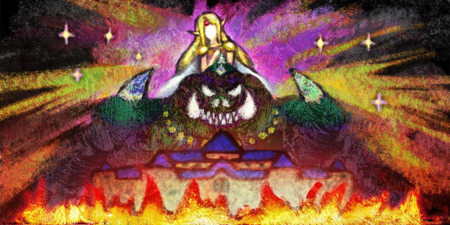 La princesse Zelda du passé capturée par Ganon (Artwork - Illustrations - A Link Between Worlds)