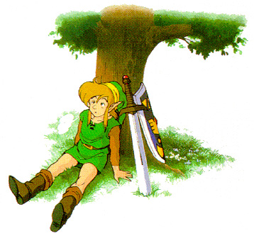 Link se reposant sous un arbre, armes déposées (Artwork - Artworks de Link - A Link to the Past)