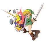 Link se protégeant d’un projectile à l’aide de son bouclier (Artwork - Artworks de Link - A Link to the Past)