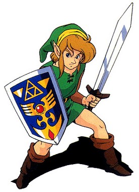 Link, bouclier et épée à la main (Artwork - Artworks de Link - A Link to the Past)