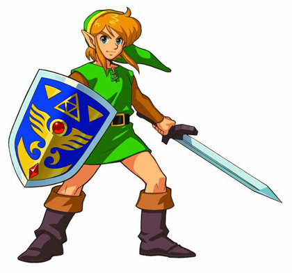 Link, bouclier et épée à la main (Artwork - Artworks de Link - A Link to the Past)