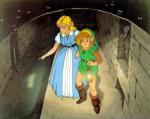 Zelda et Link s’enfuyant à travers les égoûts du Château d’Hyrule