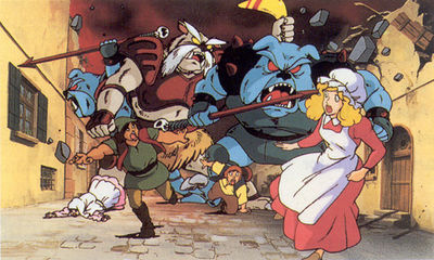 Des Moblins attaquant un village (Artwork - Illustrations - Zelda II: The Adventure of Link)