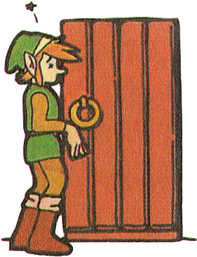 Link circonspect devant une porte (Artwork - Link - Zelda II: The Adventure of Link)