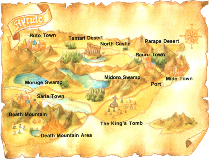 Carte d'Hyrule (Artwork - Cartes - Zelda II: The Adventure of Link)