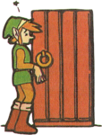 Link circonspect devant une porte