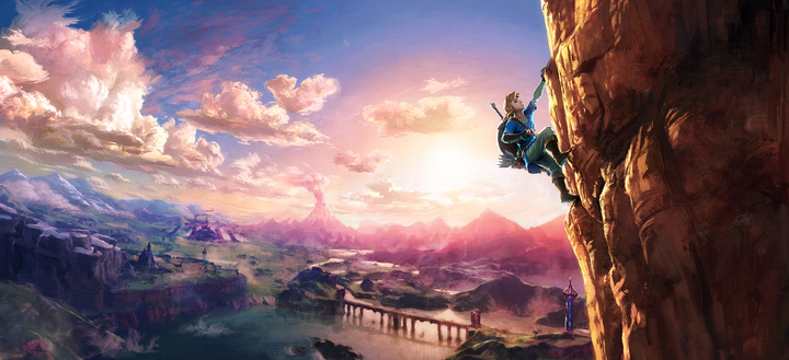 Link escaladant une montagne (Artwork - Illustrations - Breath of the Wild)