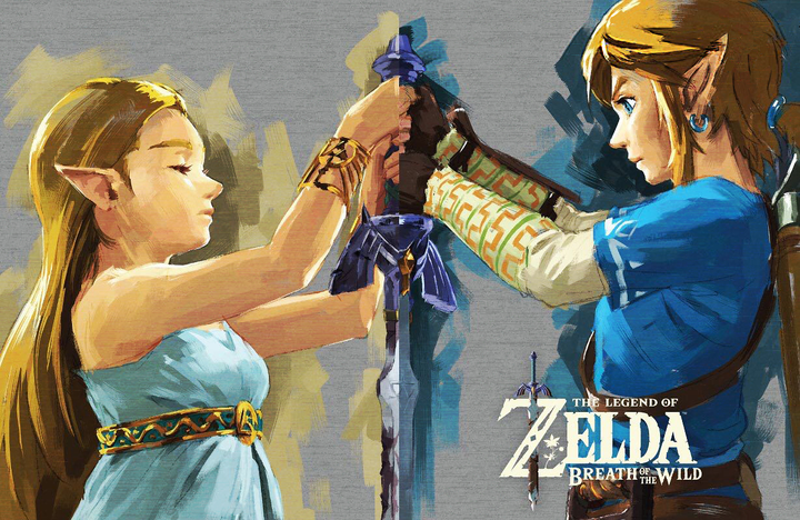 Link et Zelda tenant la Lame Purificatrice (Artwork - Illustrations - Breath of the Wild)