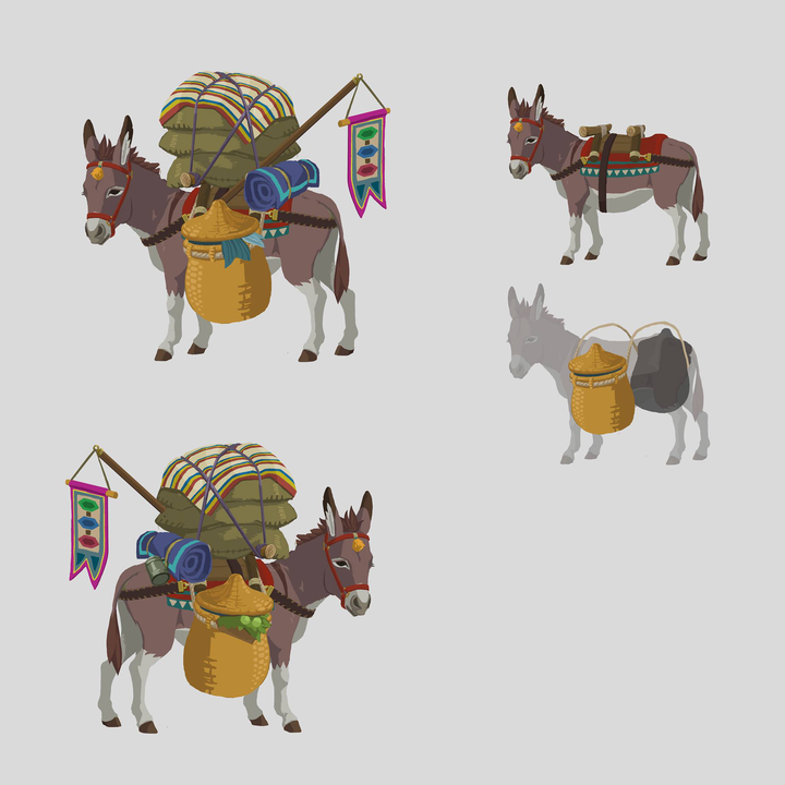 Concept Art d’un âne transportant des marchandises (Artwork - Concept Arts - Breath of the Wild)