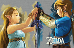 Link et Zelda tenant la Lame Purificatrice