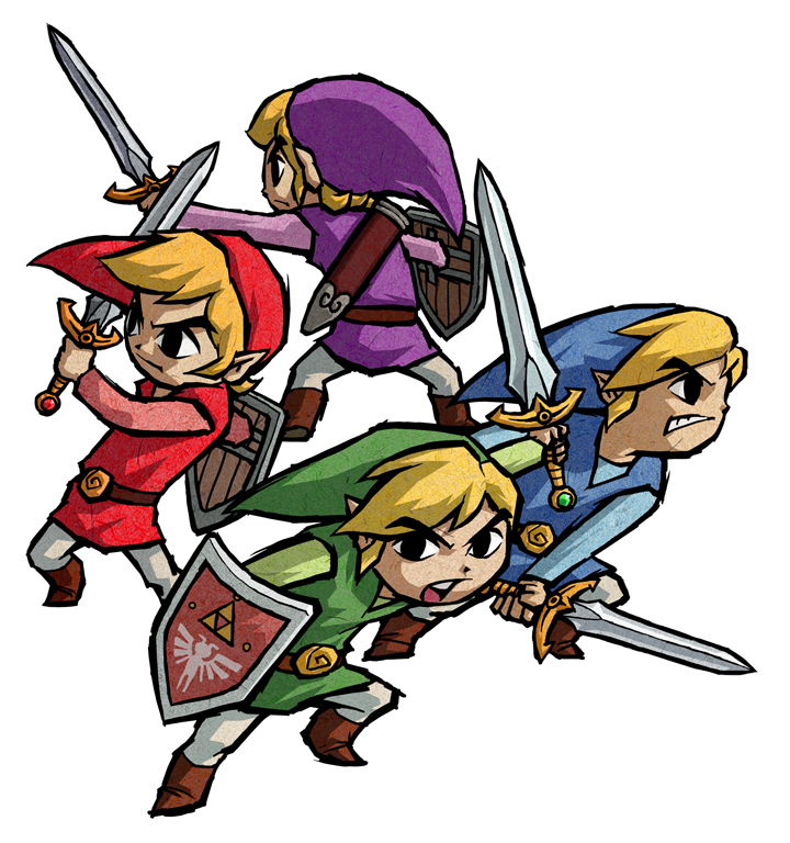 Les quatre Link dos à dos (Artwork - Artworks de Link - Four Swords Adventures)