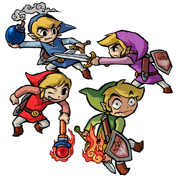 Les quatre Link s’affrontant (Artwork - Artworks de Link - Four Swords Adventures)