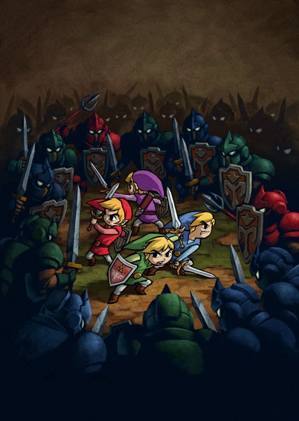Les quatre Link contre une armée d’ennemis (Artwork - Illustrations - Four Swords Adventures)