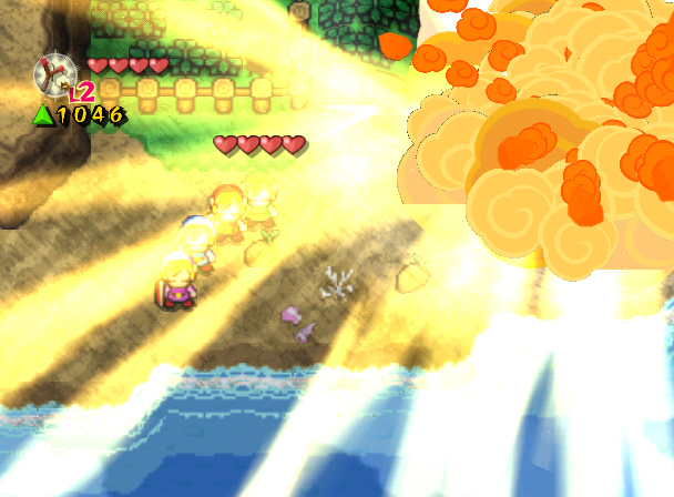 Grosse explosion au Lac Hylia (Screenshot - Four Swords Adventures)
