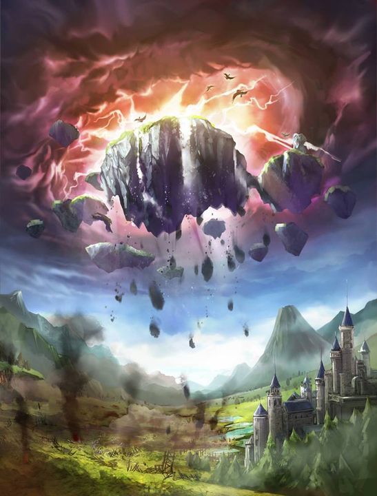 Célesbourg apparaissant dans le ciel (Artwork - Illustrations - Hyrule Warriors)