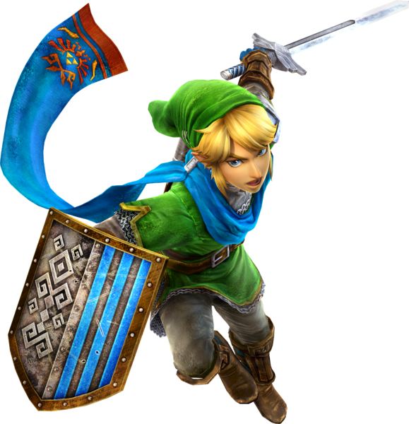 Link dans la tenue du héros attaquant à l’épée à une main (Artwork - Artworks de Link - Hyrule Warriors)