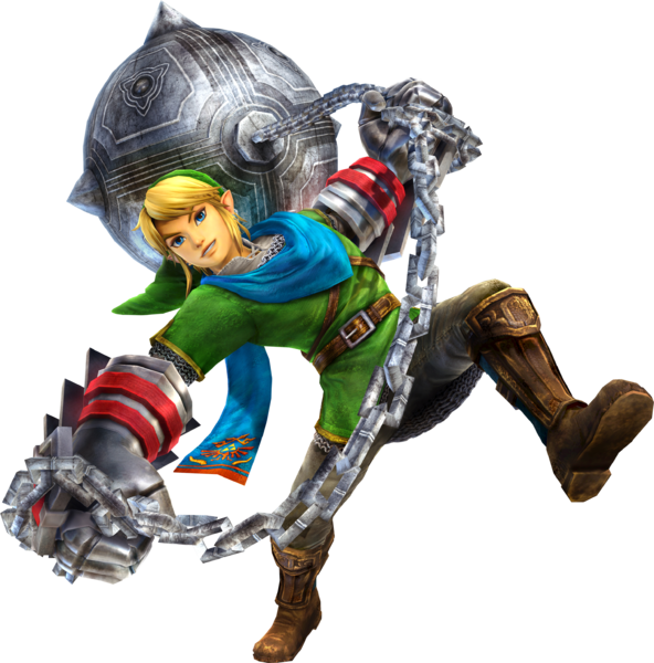 Link attaquant avec les gants de puissance et le boulet (Artwork - Artworks de Link - Hyrule Warriors)