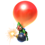 Tingle tenant une bombe suspendu à un ballon