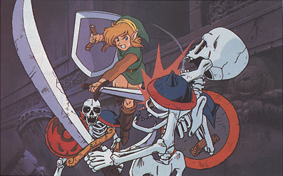 Link combattant des Stalfos (Artwork - Illustrations - Link’s Awakening)