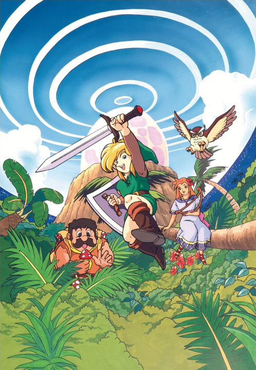 Les personnages principaux devant l’œuf du Poisson-Rêve (Artwork - Illustrations - Link’s Awakening)