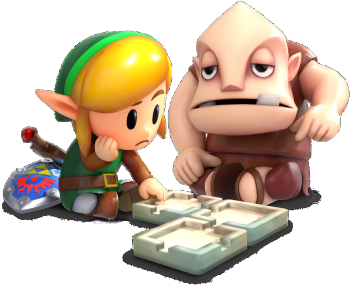 Link et Igor créant un donjon-mosaïque (Artwork - Personnages de Link's Awakening sur Nintendo Switch - Link’s Awakening)