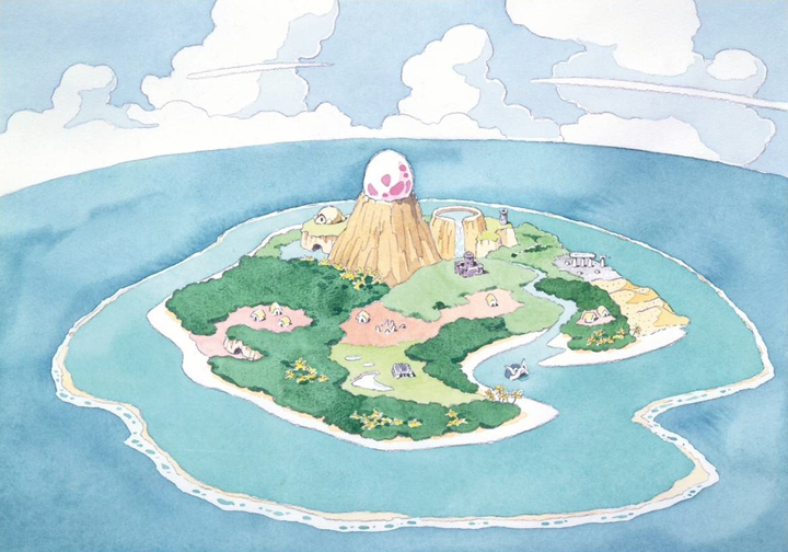 Vue du dessus de l'île de Cocolint (Artwork - Illustrations - Link’s Awakening)