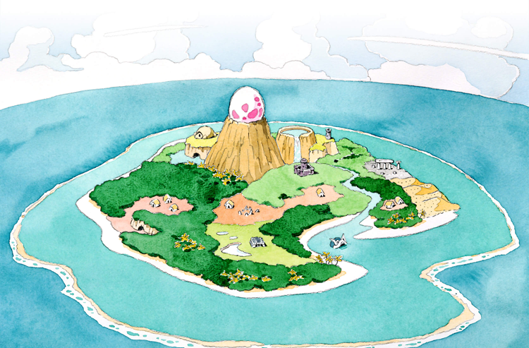 Vue du dessus de l'île de Cocolint (Artwork - Illustrations - Link’s Awakening)