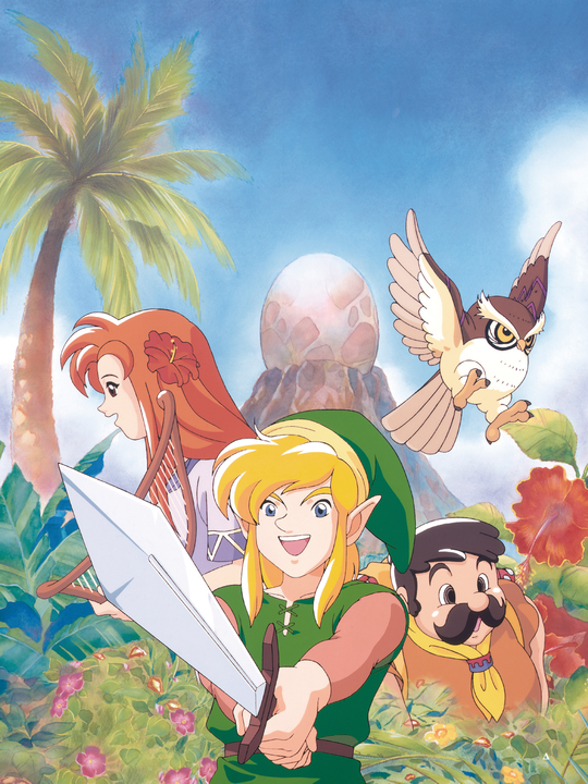 Les personnages principaux devant l’œuf du Poisson-Rêve (Artwork - Illustrations - Link’s Awakening)