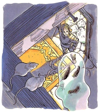 Link accompagnant un fantôme jusqu'à chez lui (Artwork - Guide officiel - Link’s Awakening)