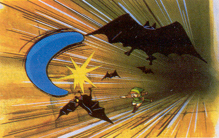 Link attaquant des Keeses au boomerang (Artwork - Illustration - The Legend of Zelda)