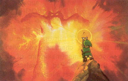 Link affaiblissant Ganon à l'aide du pouvoir de la Triforce (Artwork - Illustration - The Legend of Zelda)