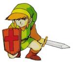 Link accroupi avec son bouclier