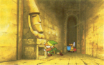 Link trouvant un passage secret dans un donjon