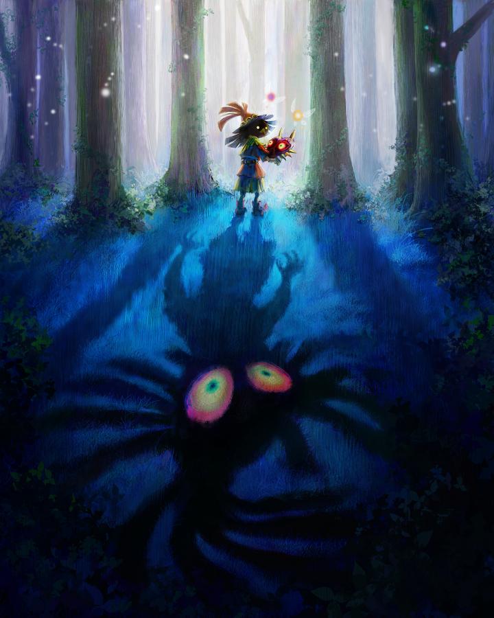 Skull Kid tenant le masque de Majora (Artwork - Illustrations - Majora’s Mask)