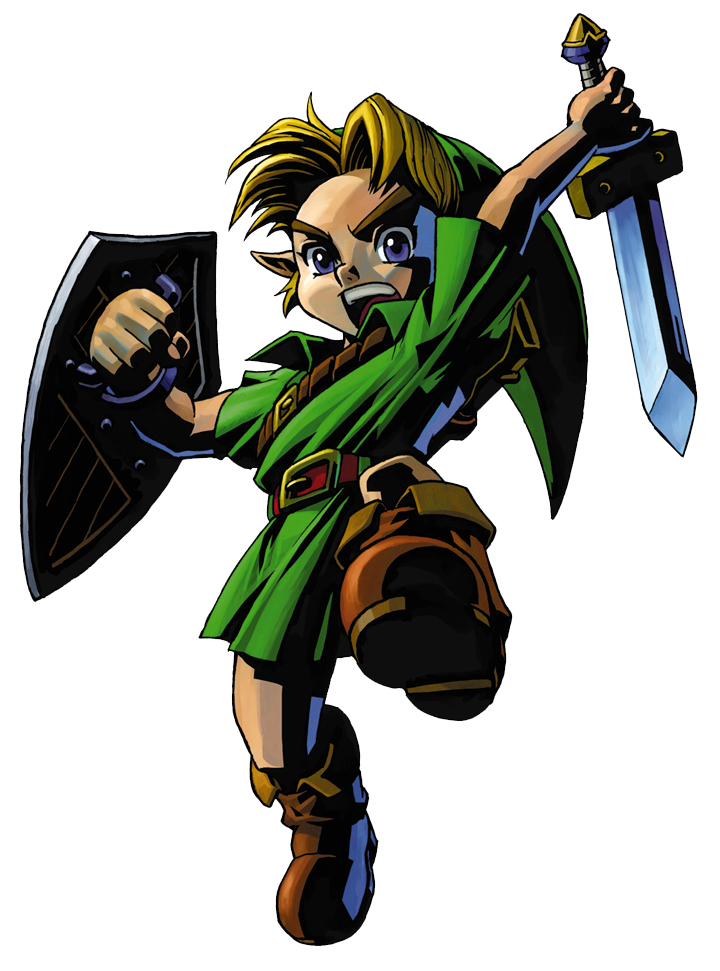 Link effectuant une attaque sautée (Artwork - Link - Majora’s Mask)