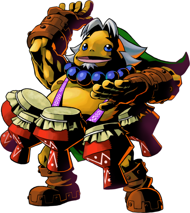 Link Goron jouant des tam-tams du Sommeil (Artwork - Link - Majora’s Mask)