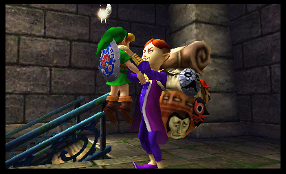 Le vendeur de masque secoue Link (Screenshot - Screenshots de la version 3DS- Majora’s Mask)
