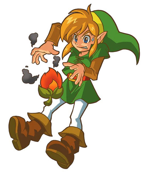 Link se brûlant avec une graine de braise (Artwork - Personnages - Oracle of Ages)