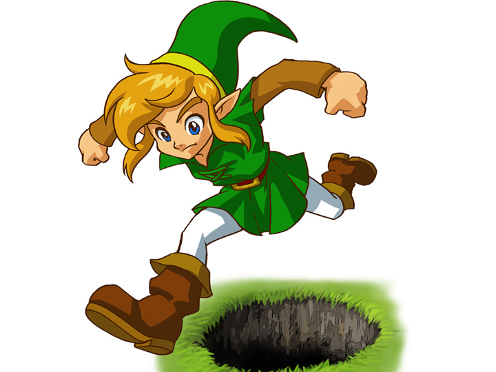 Link sautant au-dessus d'un trou (Artwork - Personnages - Oracle of Ages)