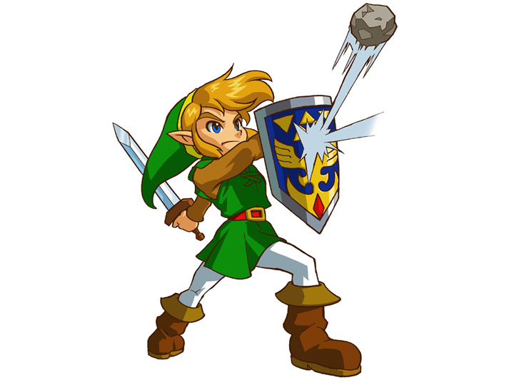 Link réalisant une parade avec son bouclier (Artwork - Personnages - Oracle of Seasons)