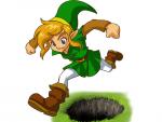 Link sautant au-dessus d'un trou