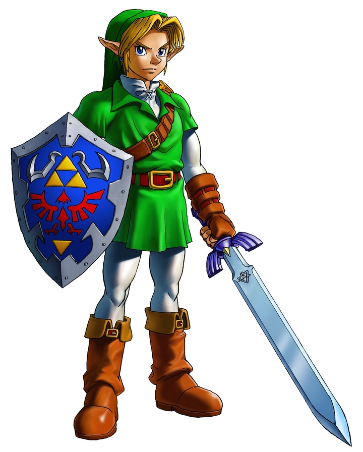 Link adulte avec la Master Sword et le bouclier d'Hylia (Artwork - Personnages - Ocarina of Time)