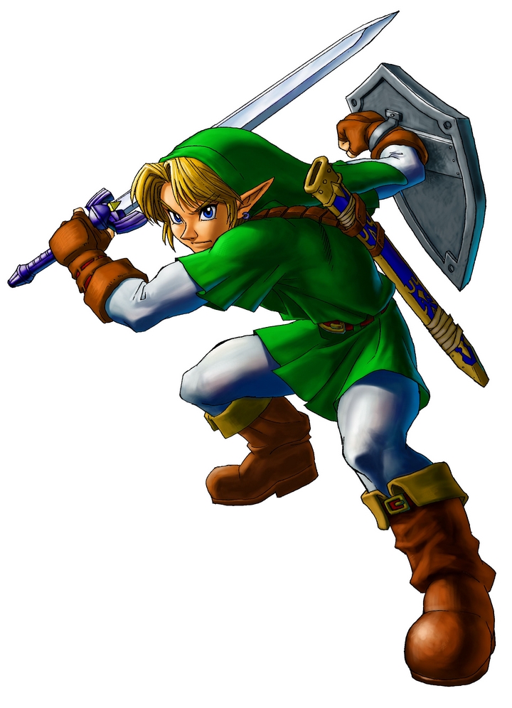 Link adulte avec la Master Sword et le bouclier d'Hylia (Artwork - Personnages - Ocarina of Time)