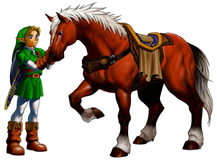 Link adulte flattant Epona (Artwork - Personnages - Ocarina of Time)