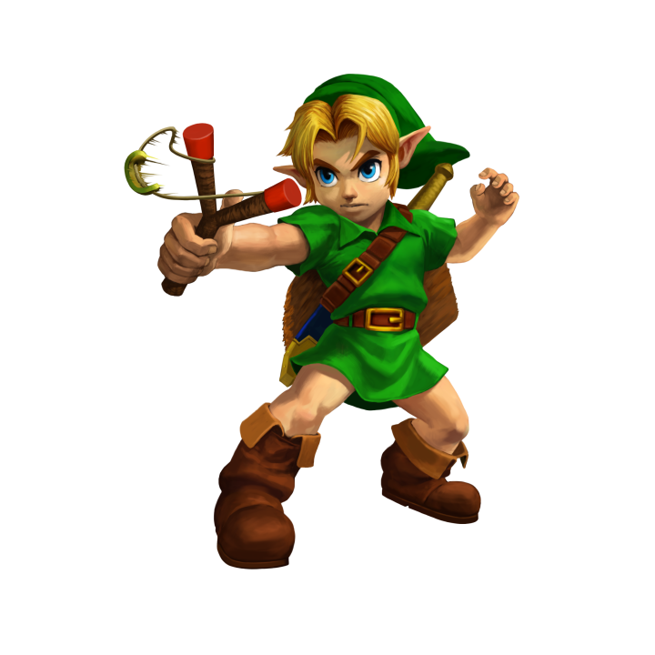 Link enfant utilisant le lance-pierre des fées, version 3DS (Artwork - Personnages - Ocarina of Time)