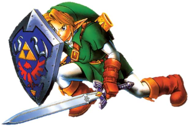 Link se protégeant derrière son bouclier (Artwork - Personnages - Ocarina of Time)
