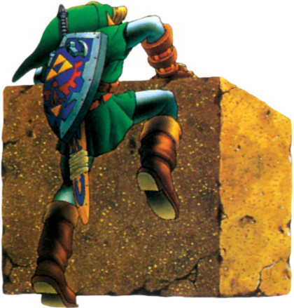 Link montant sur un bloc (Artwork - Personnages - Ocarina of Time)