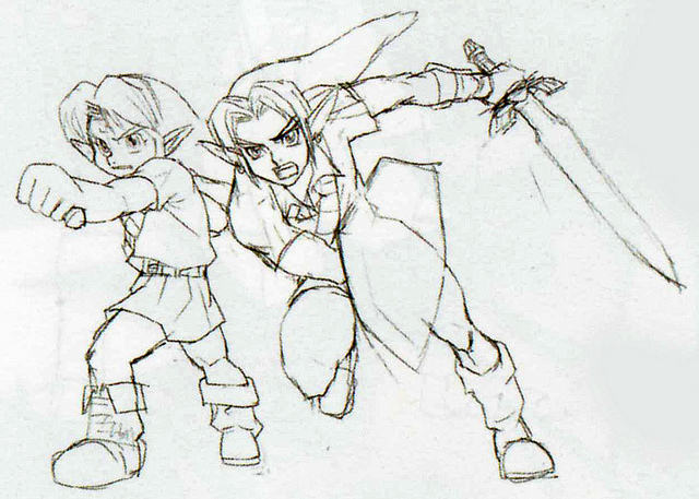 Link enfant et adulte (Artwork - Concept Arts - Ocarina of Time)