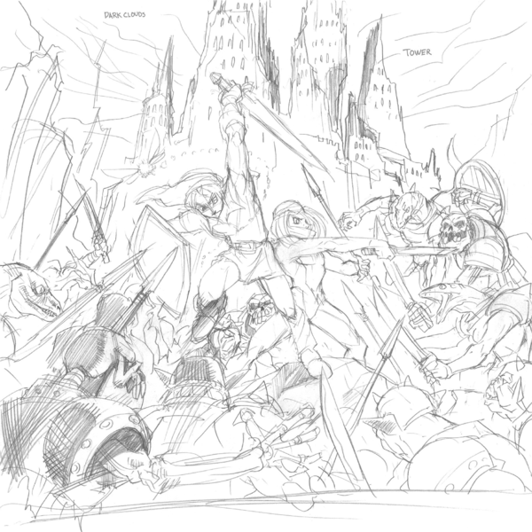 Link et Sheik affrontant une armée (Artwork - Concept Arts - Ocarina of Time)
