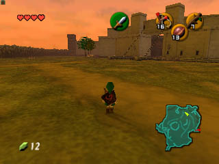 Link parcourant la plaine d'Hyrule (Screenshot - Screenshots d'Ocarina of Time- Ocarina of Time)